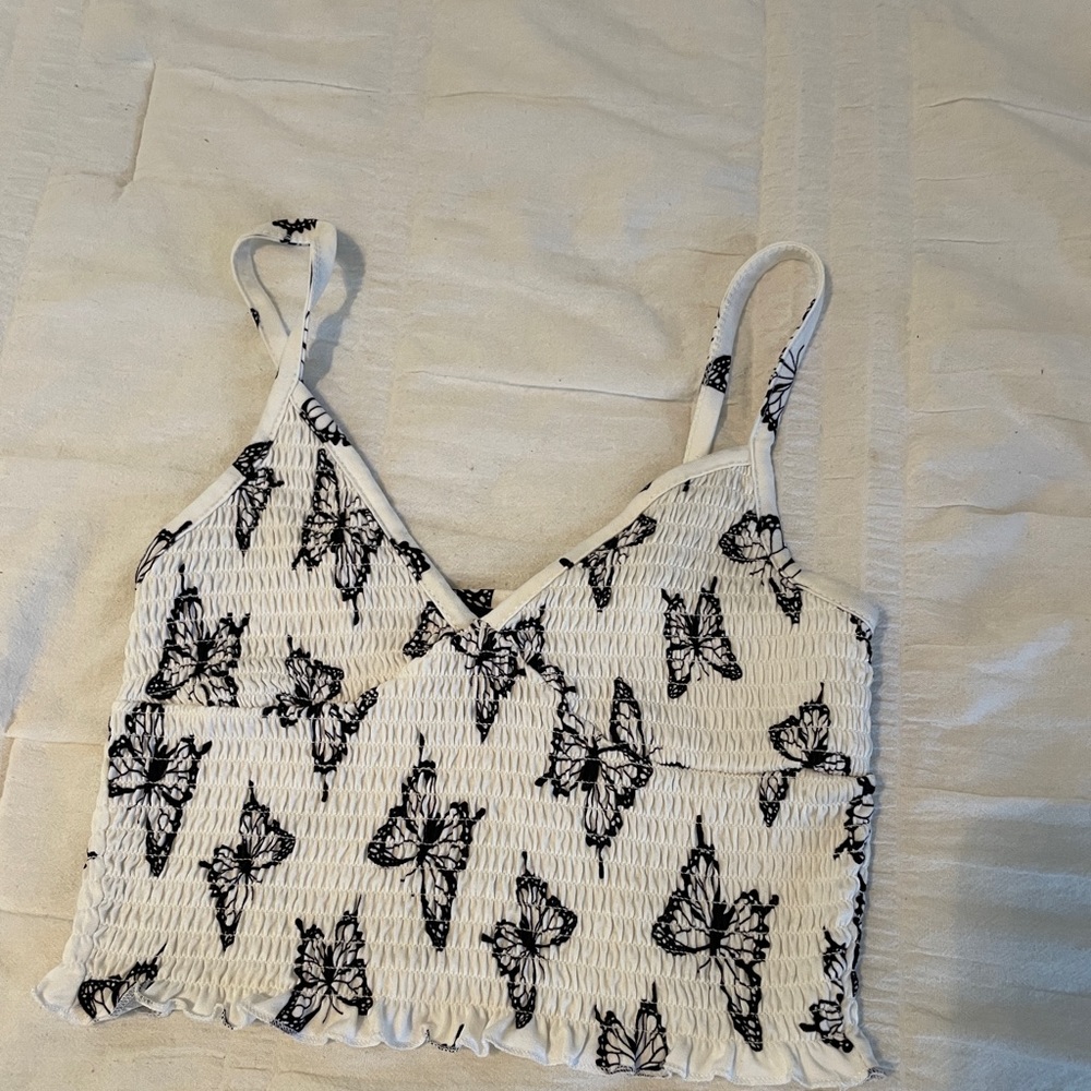 Ruched butterfly crop top tank